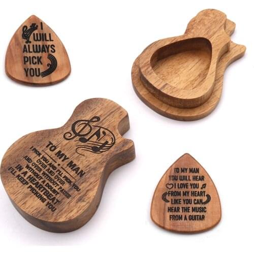 Guitar Picks Iron Pick Box Holder Collector with 4pcs Different Wood Picks Mediator for Guitar Accessories & Parts guitar tool