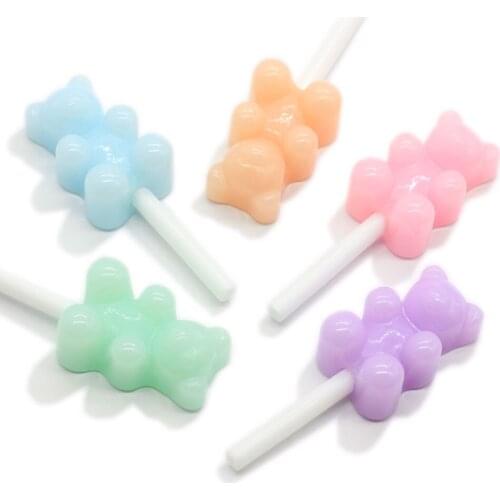 Cute Animal Bear Lollipop Candy Flatback Resin Cabochons Crafts For Earring Pendant Diy Craft Making