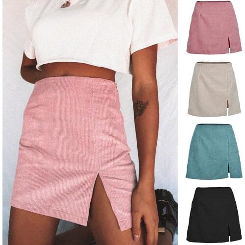 Jocoo Jolee Elegant High Waist Corduroy Mini Skirts Sexy Split Short Skirts Vintage Harajuku Autumn Solid A Line Skirts 2020 New