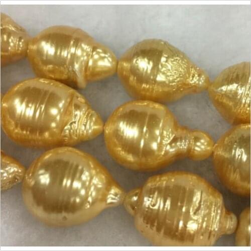 Rare 15x20mm Natural South Baroque Golden Akoya Pearl Fashion Loose AA