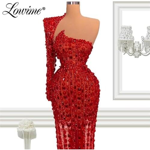 2021 New Arrival Beaded Dubai Evening Dresses Long Sleeve Arabic Women Formal Dress Wedding Party Prom Gown Robe Soiree Abaya