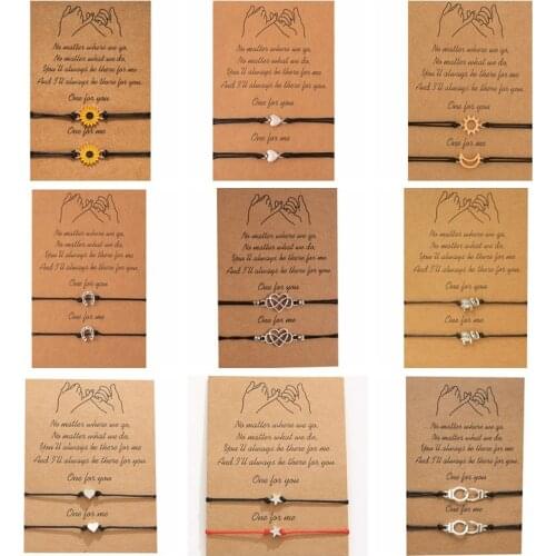 2pcs/set New Fashion Couple Bracelets Sun Moon Cross Sunflower Pendant Adjustable Rope Chain Bracelet Lucky Friendship Jewelry