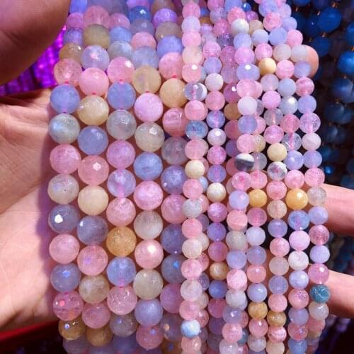 Wholesale Natural Morganite Beads Multi Gem Beads 6mm 8mm 10mm Faceted Round Gem Beads for jewelry making