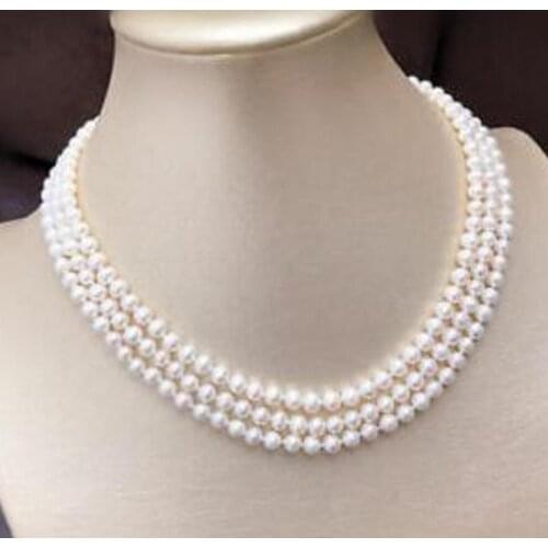 Triple strands AAA 7-8mm south sea white pearl necklace 17-19"