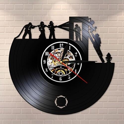 Firemen Vintage Wall Art Clock Fire Truck Time Clock Vinyl Record Wall Clock Fire Dept. Wall Decor Firefighter Gift