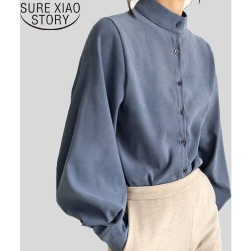 New Fashion Women Shirts Shirt Lantern Long Sleeve Women Blouse Solid Stand Collar Office Blouse Womens Tops and Blouses 2516 50