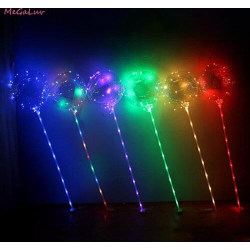 Handle Luminous Led Bobo Balloon With Sticks Helium Transparent Ballons Wedding Birthday Party Decoration Kids LED Light Balloon