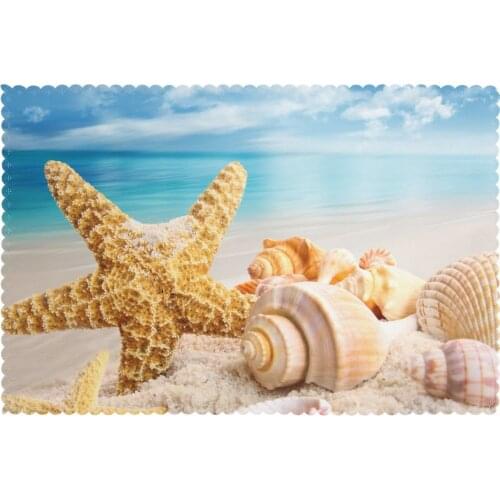 Placemat for dining table Starfish And Seashells On The Beach Heat-resistant Kitchen Dining 6 PCS Accessories