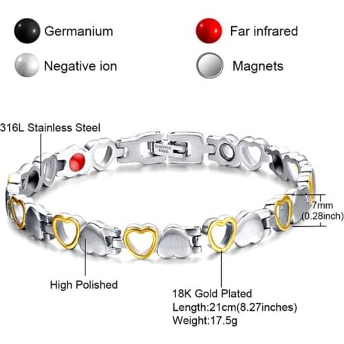 Heart Shape Health Magnetic Bracelet For Women Anti-radiation Care Stainless Steel Bracelets & Bangles with Health Germanium
