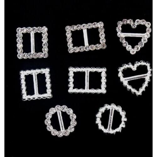 20Pcs/Lot Rhinestones Silver Buckle For DIY Accessories Decoration Buckle Wedding Invitation Card For Ribbon Slider