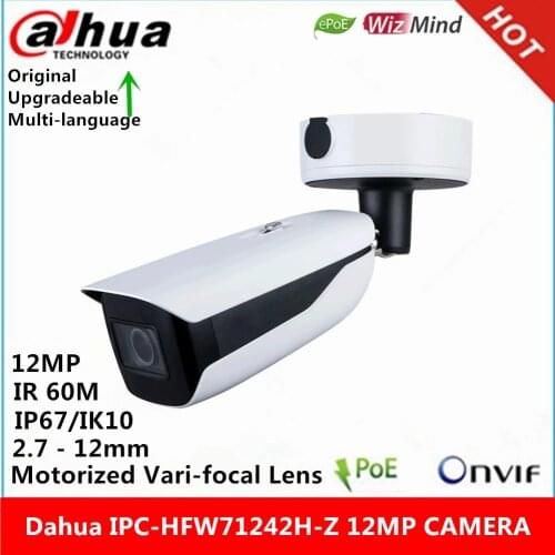 Dahua IPC-HFW71242H-Z 12MP 2.7 mm-12 mm Motorized vari-focal Lens IR 60M POE ANPR WizMind Bullet IP Camera