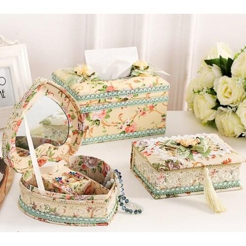 Lace Fabric Heart-shaped Jewelry Box Desktop Gold and Silver Jewelry Storage Box Girl Cute Lace Gift Ring Storage Box