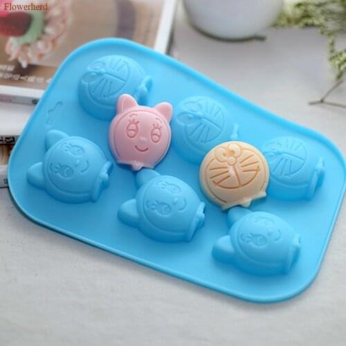 Six Cavities 3d Silicone Mold Doraemon Fondant Cake Silicone Mold Cartoon Figures DIY Chocolate Mold Handmade Soap Mold Cake Dec