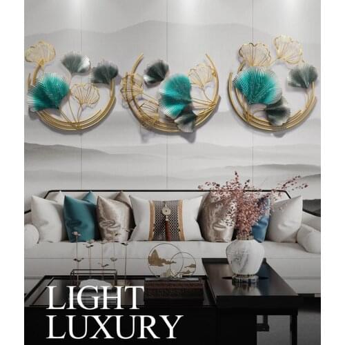 Modern Luxury Wrought Iron Ginkgo Leaf Wall Murals Home Livingroom Wall Hanging Decoration Porch Office 3D Wall Sticker Crafts