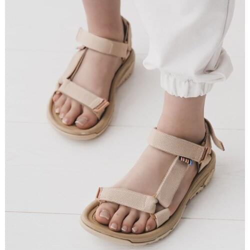 Sandals Beige Velcro Flat Sole Women Sandals Beige Comfortable Quality Shoes Daily