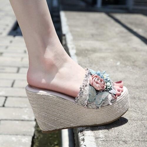 Women Vintage Flip Flops Female Woman Sandals Casual Slides Womens Flower Sandals 2020 Summer sandals Wedge Slippers Shoes