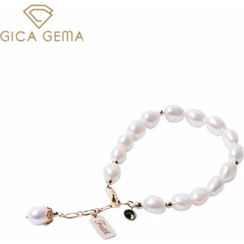 GICA GEMA Classic 925 Sterling Silver Freshwater Pearl Emerald Bracelet for women Fine Jewelry