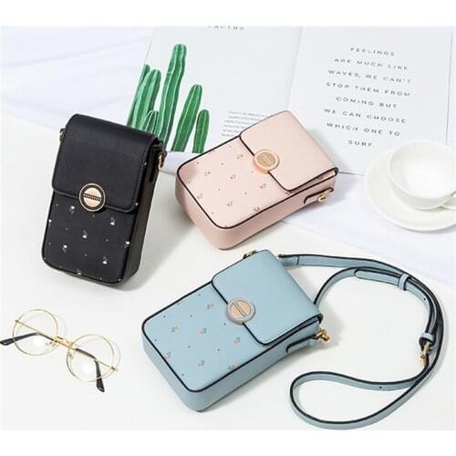 2021 Women Wallet Flower Print Leather Shoulder Straps Shoulder Bag Mobile Phone Big Card Holders Wallet Handbag Pockets Girls