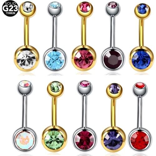 10PCS Titanium Crystal Screw Stud Navel Ring Piercing Double Gem Bohemia Ombligo Belly Button Rings Women Sexy Body Jewelry 14G
