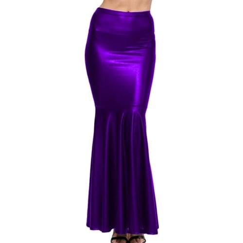 17 Colors Mermaid High Waist Long Skirt Sexy Women Faux Leather Package Hips Maxi Skirt Stage Performance Shiny Fishtail Dress