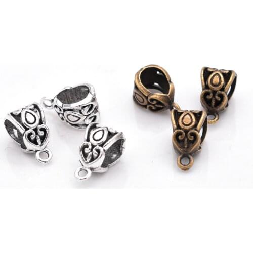 20pcs/lot Antique Silver and Bronze Charm Bail Beads Pendant Clip Clasp Connectors for Bracelet Necklace Jewelry Making
