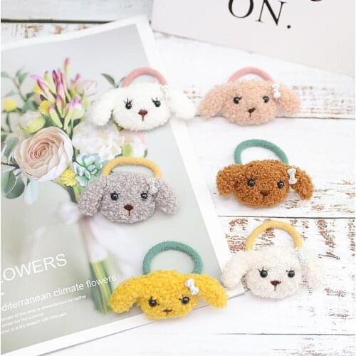 20pcs Fashion Cute Stuffed Dog Ponytail Holder Glitter Bow Doggy Head Elastic Hair Bands Princess Headwear Hair Accessories