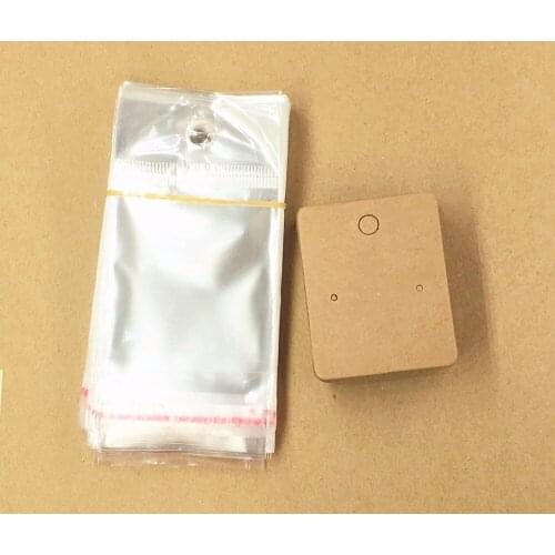 200pcs 5*4cm Kraft Brown Earring Cards+200pcs OPP Bags, Blank Jewelry Packing Cards Paper Earring Display Cards