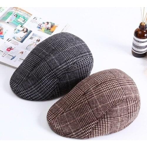 2020 Autumn Winter Men Cap Hats Berets British Western Style Wool Advanced Flat Ivy Cap Classic Vintage Striped Beret Cap