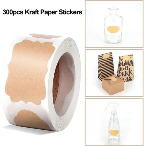 300pcs Kraft Paper Stickers Blank Handmade Sealing Sticker Roll Adhesive Labels Gift Package Sealing Envelope Jar Bottle Labels