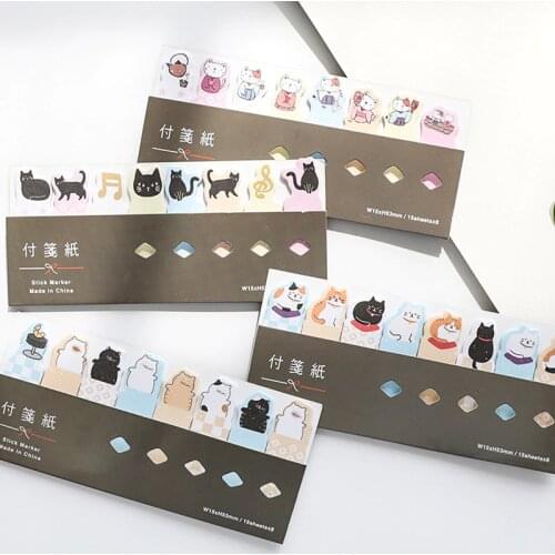 5PCS Self-Adhesive Memo Note Cute Cat Index Tag Kawaii Stationery Sticky Note Bookmark Stickers Paper Office Schools Supplies
