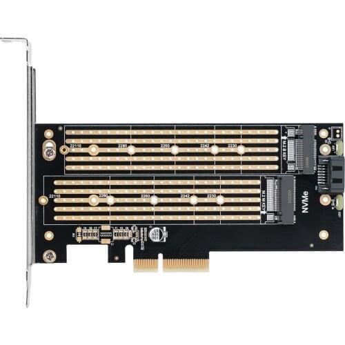 RGeek M.2 NVMe SSD NGFF TO PCIE X4 adapter M Key B Key dual interface card Suppor PCI Express 3.0 x4 2230-22110 All Size m.2