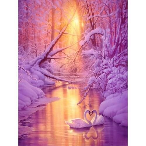 Yumeart Diamond Embroidery Snow Tree Landscape Cross Stitch Picture Patterns 5D Diy Diamond Painting by Number Room Home Decor