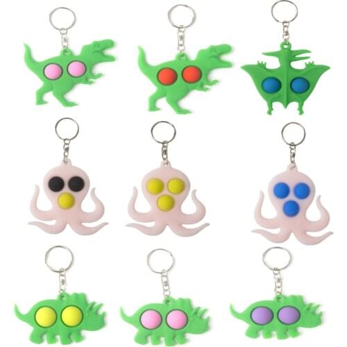 Fidget Toys Antistress Dinosaur Cartoon Keychain Push Bubble Silicone Sensory Toys Relieving Stress Children Simpl Dimmer