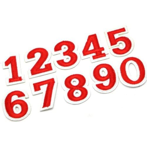 0-9 Number Red Embroidery Sew Iron On Patch Arabic Numerals Stickers For Badge Bag Hat Jeans Jackets Clothes DIY Applique Craft