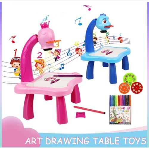 Children Music LED Projector Art Drawing Table Toys Kids Painting Board Desk Arts and Crafts Projection Educational Learning Toy