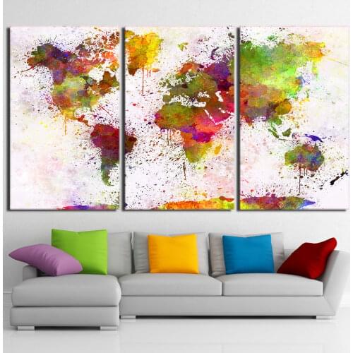 Home Decor Frame HD Printed Living Room Abstract Pictures 3 Piece Color World Map Painting Wall Art Canvas Modular Poster PENGDA