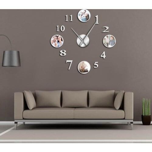Photo Picture Frameless DIY Large Mute Wall Clock Custom Photo Decorative Living Room Family Clock Personalized Frame Images