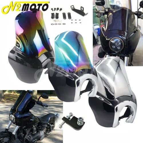 Iridium Front Headlight Fairing Cover w/ 15" Windscreen Windshield Block Extension for Harley Dyna Street Bob FXDB FXR FXD FXDL