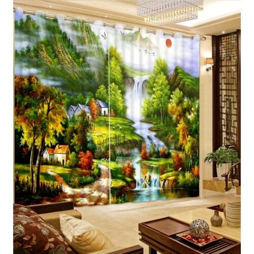 Classic Home Decor 3D Curtain Custom Curtain Oil Painting Sunrise Rural Nature Landscape Bed Room Living Room Hotel Cortinas
