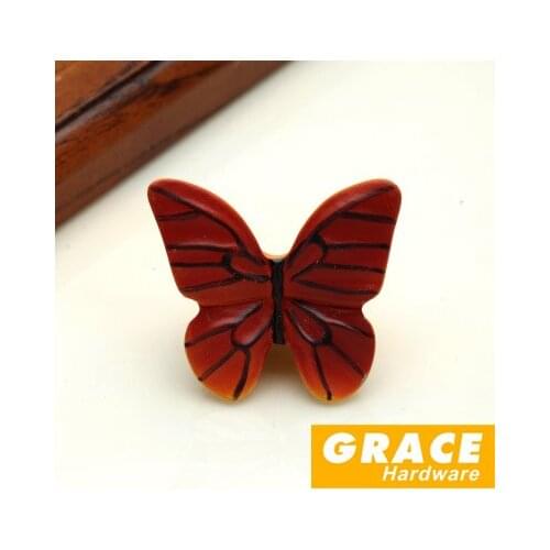 Colorful And Beautiful Butterfly Resin Hand Lovely kids Room Cartoon Pastoral Village Style Wardrobe Drawer Knobs