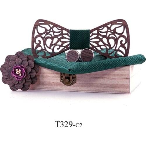 Linbaiway Wooden Bow Tie for Men Handkerchief Wood Bowtie Cufflinks Brooch Ties For Women Business Hombre Mens Accessories