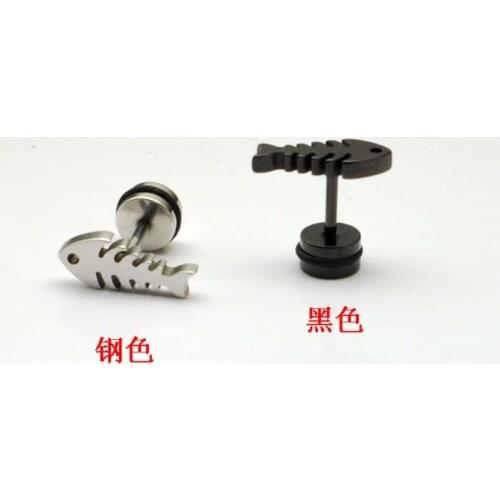 Wholesale titanium steel fish bones men fake earrings punk stud earrings hot sale fashion jewelry