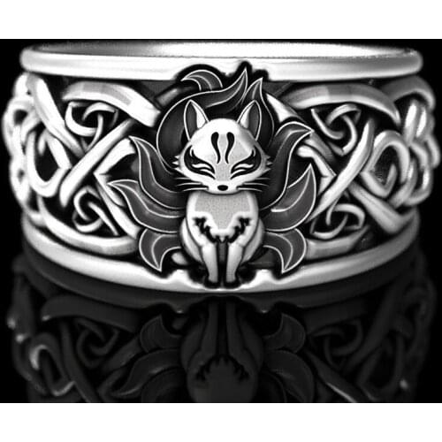 Fashion vintage Nine Tailsed Fox Rings for Men Women punk Retro Viking celtic knot Rings Silver Color Gothic Hip Pop Finger Ring