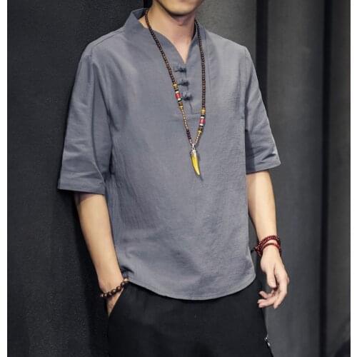 2021 New Mens Summer Cotton Linen Male Chinese Style Short Sleeve T-Shirt Solid Color Linen Tshirt Tops Plus Size M-5Xl