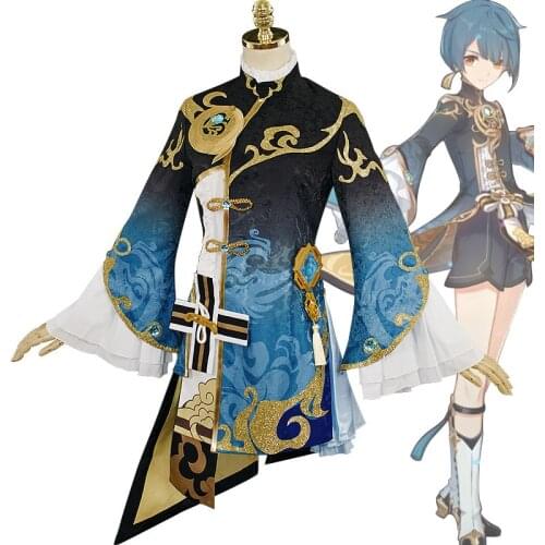 Game Genshin Impact XingQiu Xing Qiu Original Ver. Battle Uniform Gorgeous Outfit Halloween Genshin Impact Xingqiu Cosplay Wigs