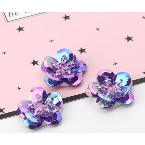 Plastic & Cotton Appliqued Patches Sequined AB Color Blue Purple DIY Craft Flower Shape Garment Accessory 1.2*1.2cm 2*2cm 5pcs