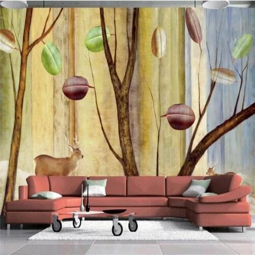 Custom wallpaper European minimalist hand-painted tree deer background wall decoration waterproof quality material
