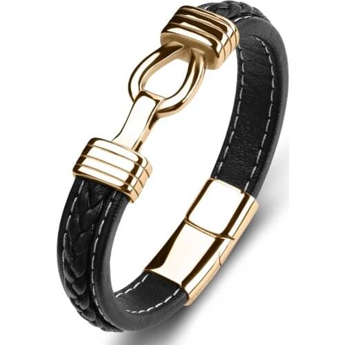 Simple Design Braided Leather Bracelet Men Punk Casual Jewelry Stainless Steel Magnetic Buckle Bangles Men Trendy Wristband P115