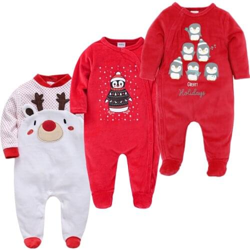 Christmas Newborn Baby Girl Pyjamas 3PCS Cartoon Winter New Born Baby Clothes One Pieces Pajamas Fleece Newborn Jumpsuit Costume