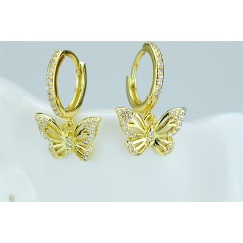 Butterfly Earrings Cubic Zirconia Round Earring Jewelry Butterfly Earrings CZ Charm Ladies Fashion Jewelry